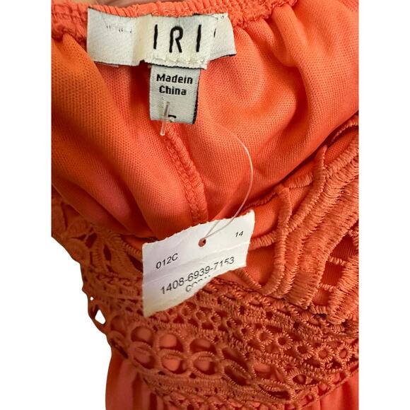 IRIS Silky Coral Lace Spaghetti Strap Open Back Bow Shorts Romper Juniors Large - Picture 6 of 7